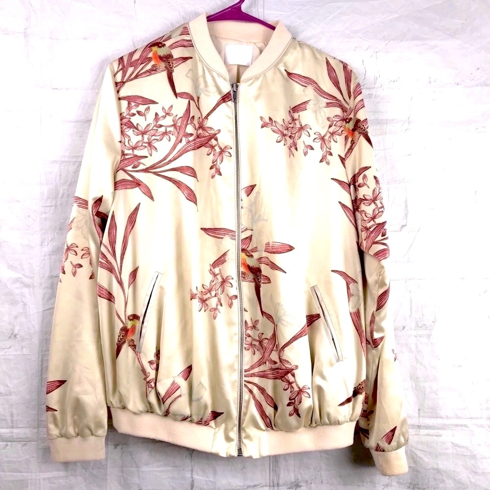 A-Glow Satin Full Zip Jacket Size  Medium Birds
